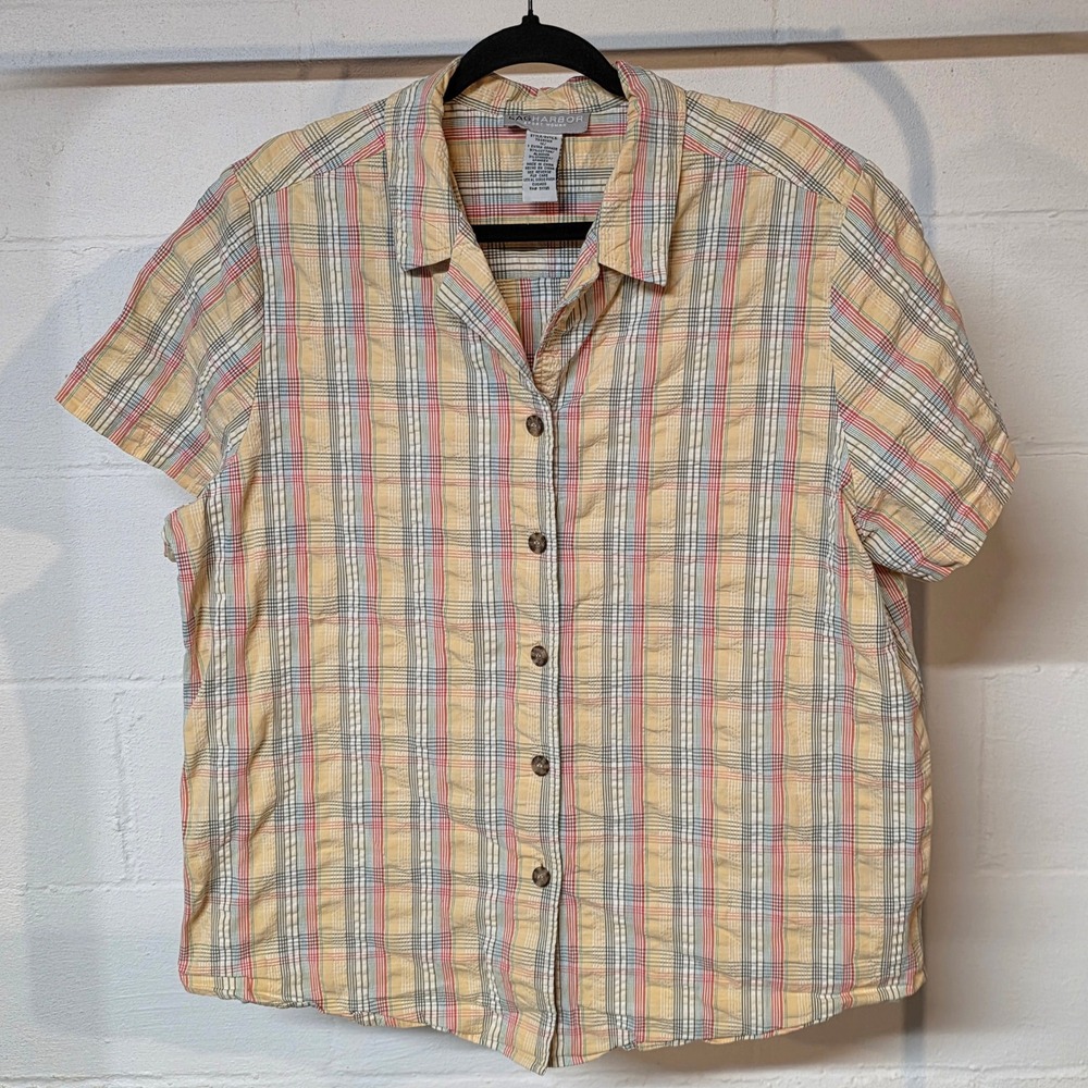 💲6️⃣ CLEARANCE 90s SAG HARBOR Sport Woman 1X Plaid Button Short Sleeve Boxy